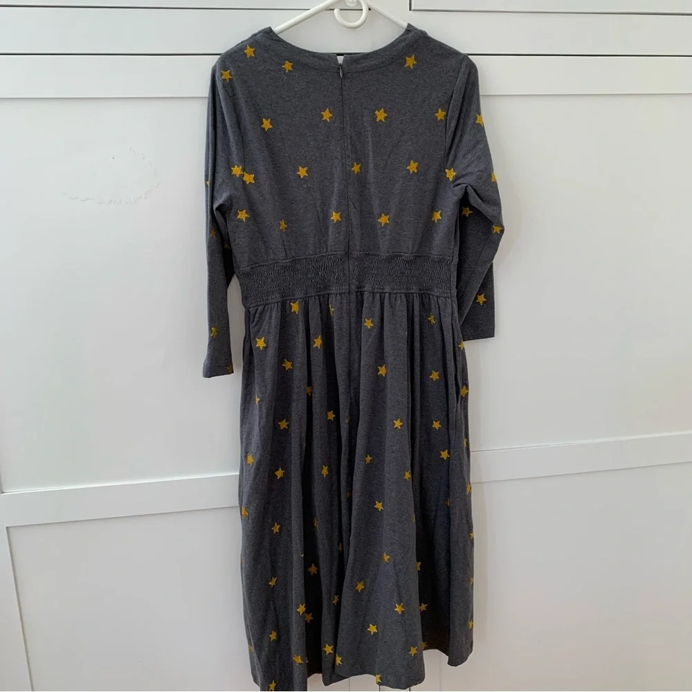eShakti Gray Yellow Embroidered Stars V Neck Long Sleeve Midi Dress Size XL-16
